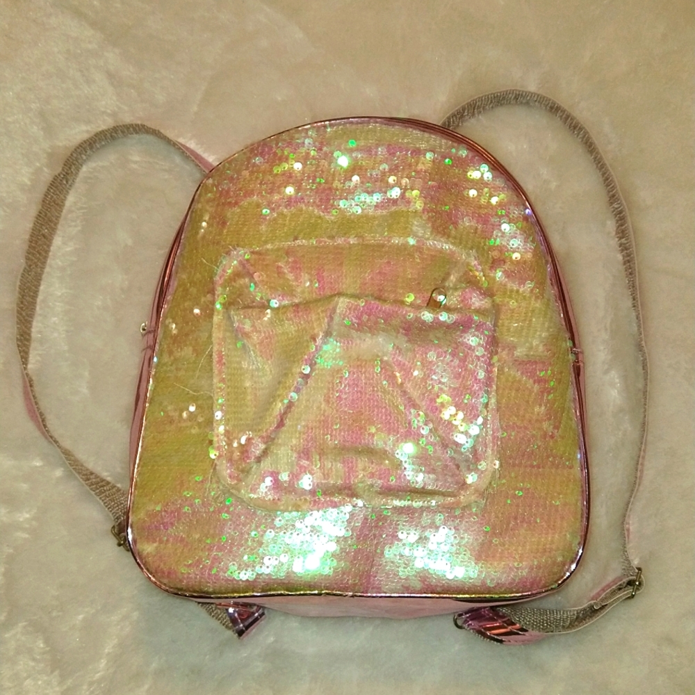 Pink sequin metallic backpack